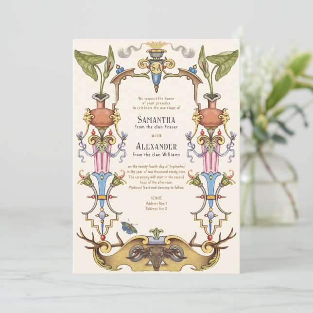 Convite Casamento Renascentista Medieval Idade Média Renfa (Em pé/Frente)