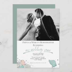 Convite Casamento Renovação Moderna Seashell Coral Teal