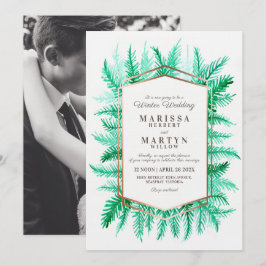 Convite Casamento reprogramado de arte verde-verde-inverno