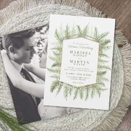 Convite Casamento reprogramado de arte verde-verde-inverno