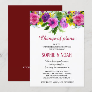 Convite Casamento Reprogramado De Garland Floral Rosa Bril