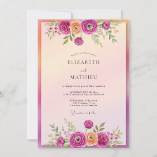 Convite Casamento Resplandecente de Magenta na Primavera