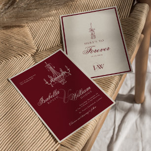 Convite Casamento Retro Antigo Dinheiro Vermelho Escuro Vi