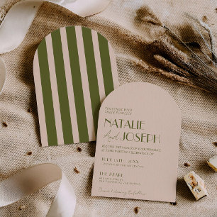 Convite Casamento Retro Arqueado Chique Verde Oliva
