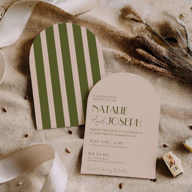 Convite Casamento Retro Arqueado Chique Verde Oliva (Criador carregado)