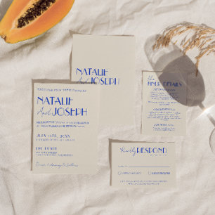 Convite Casamento Retro Boho Francês Triz Azul Moderno