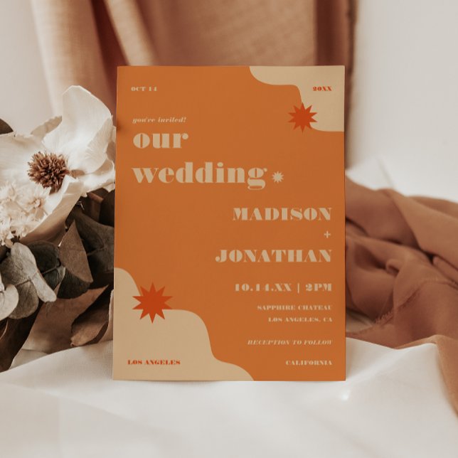 Convite Casamento Retro Brilhante e Negrito de Verão (Criador carregado)