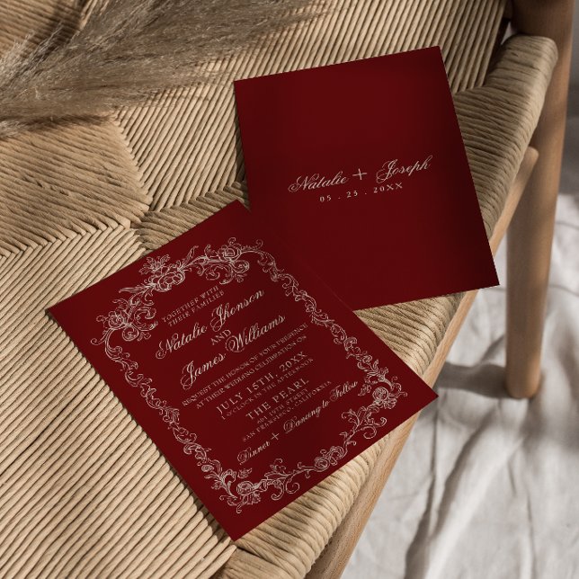 Convite Casamento Retro Burgundy Antigo Dinheiro Fancy Vin (Criador carregado)