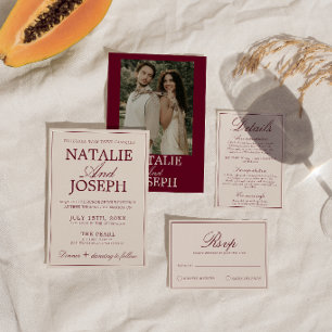 Convite Casamento Retro Burgundy Creme Classe Dinheiro Ant