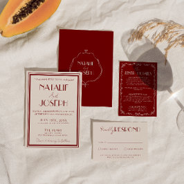 Convite Casamento Retro Burgundy Marfim Classe Dinheiro An