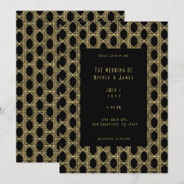 Convite Casamento Retro Chic Diamante Art Déco Preto Doura