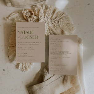 Convite Casamento Retro Chique Verde Oliva em Tudo Incluíd
