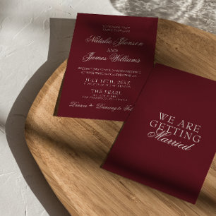 Convite Casamento Retro Clássico Burgundy Fancy Old Money