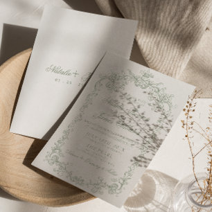 Convite Casamento Retro Clássico Vintage Verde Salvia Dinh