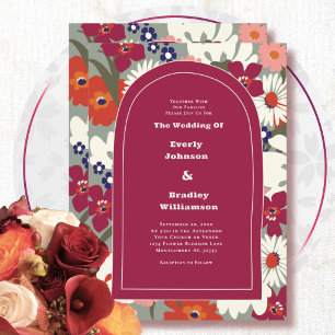 Convite Casamento Retro Colorido Floral Boho Chic dos Anos