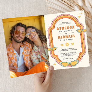 Convite Casamento Retro Colorido Groovy Quadro Boho 70s