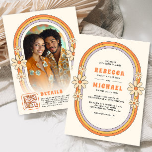Convite Casamento Retro Colorido Groovy Quadro Vintage 70s