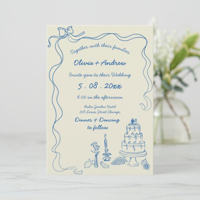 Convite Casamento Retro com Letra Desenhada à Mão Capricho (Em pé/Frente)