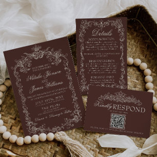 Convite Casamento Retro de Chocolate Marrom Antigo