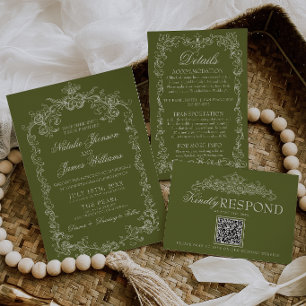 Convite Casamento Retro de Dinheiro Antigo em Oliva Vintag