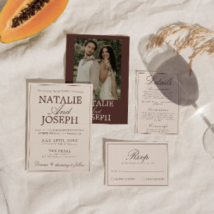 Convite Casamento Retro de Dinheiro Antigo Marrom Chocolat