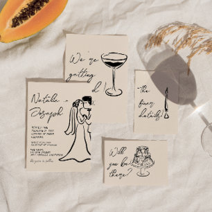 Convite Casamento Retro Desenhado à Mão Escrito Casal Quir