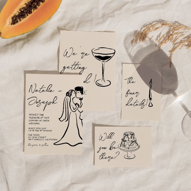 Convite Casamento Retro Desenhado à Mão Escrito Casal Quir (Criador carregado)