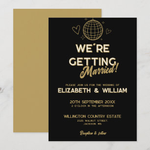 Convite Casamento Retro Disco Groovy Preto e Dourado
