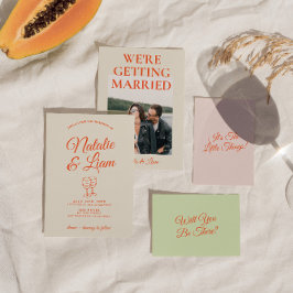 Convite Casamento Retro Divertido Desenhado à Mão Moderno