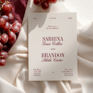 Convite Casamento Retro Elegante Burgundy e Bege Marfim