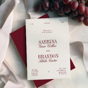 Convite Casamento Retro Elegante Burgundy e Bege Marfim
