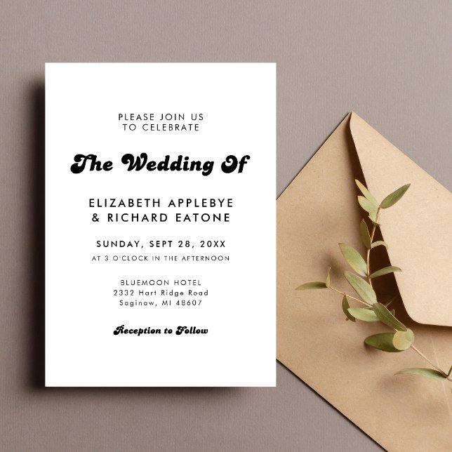 Convite Casamento Retro Elegante Preto e Branco (Retro black and white wedding invitation adds a timeless, stylish touch to your big day.)
