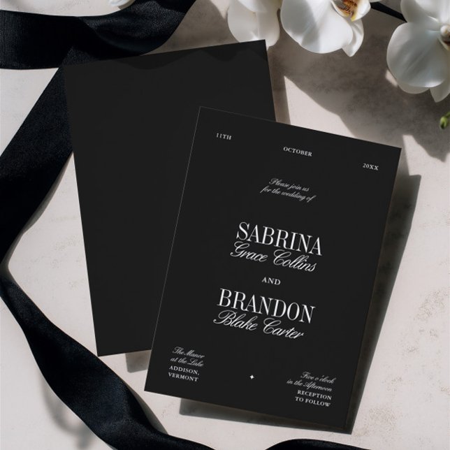 Convite Casamento Retro Elegante Preto e Branco (Retro Elegant Black & White Wedding Invitation)