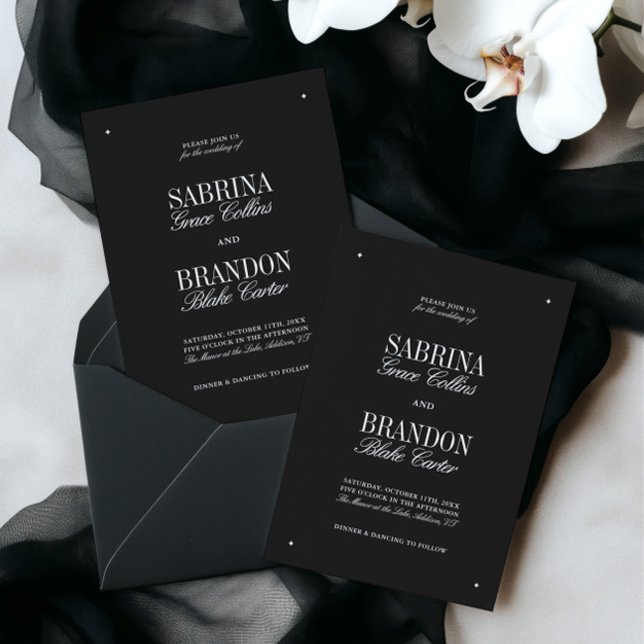 Convite Casamento Retro Elegante Preto e Branco  (Retro Elegant Black & White Wedding Invitation)