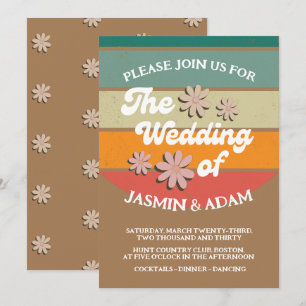 Convite Casamento Retro Groovy Daisy