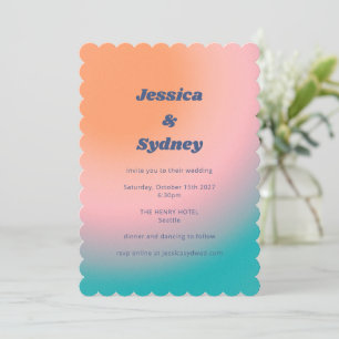 Convite Casamento Retro Groovy Turquesa Rosa Laranja Único