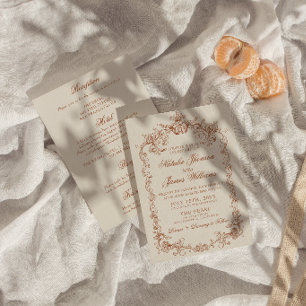 Convite Casamento Retro Laranja Queimado Dinheiro Antigo T