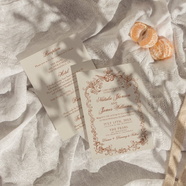 Convite Casamento Retro Laranja Queimado Dinheiro Antigo T (Criador carregado)