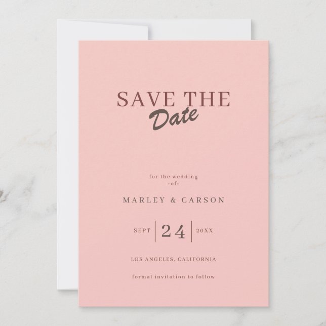 Convite Casamento Retro Minimal Blush Rosa Salvar Data (Frente)