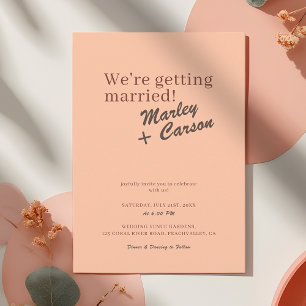 Convite Casamento Retro Moderno Coral Pêssego Divertido