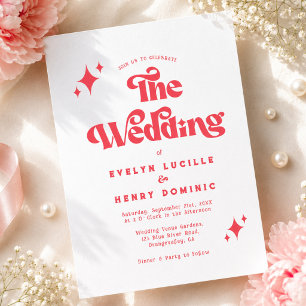 Convite Casamento Retro Moderno Vermelho e Branco