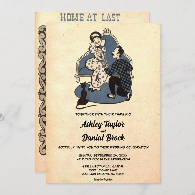 Convite Casamento Retro Pop Art Proposta Antiga de Casal V (Frente/Verso)