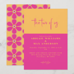 Convite Casamento Retro Rosa e Amarelo Floral Nós Dois