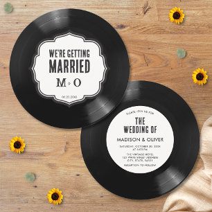 Convite Casamento Retro Único em Vinil Preto e Branco
