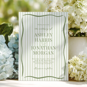 Convite Casamento Retro Verde Sage