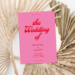 Convite Casamento Retro Vermelho Rosa Mínimo<br><div class="desc">Convite de casamento retrô com tipografia retrô moderna,  cor rosa e vermelha.</div>