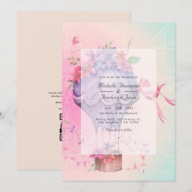 Convite Casamento Retro Vintage Balão de Ar Quente (Frente/Verso)