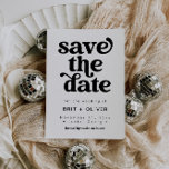 Convite Casamento Retroativo Branco E Preto Moderno Salvar<br><div class="desc">Este é um moderno minimalista inspirado na década de 70, exceto o convite de data que inclui uma fonte sans serif e uma fonte vintage de ranhura. Edite todas as palavras, exceto "salvar a data" e "convite formal a seguir" nesta data de salvamento. Todas as cores também são editáveis. //...</div>