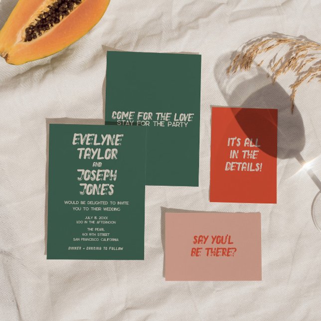 Convite Casamento Retroativo Colorido de Brushbrae Moderno (Criador carregado)