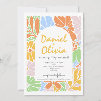 Convite Casamento Retroativo Colorido de Quadro Floral